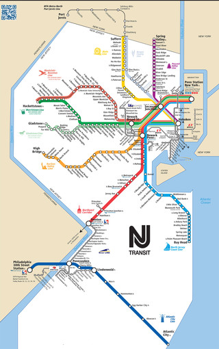 Cartina della rete ferroviaria New Jersey Transit